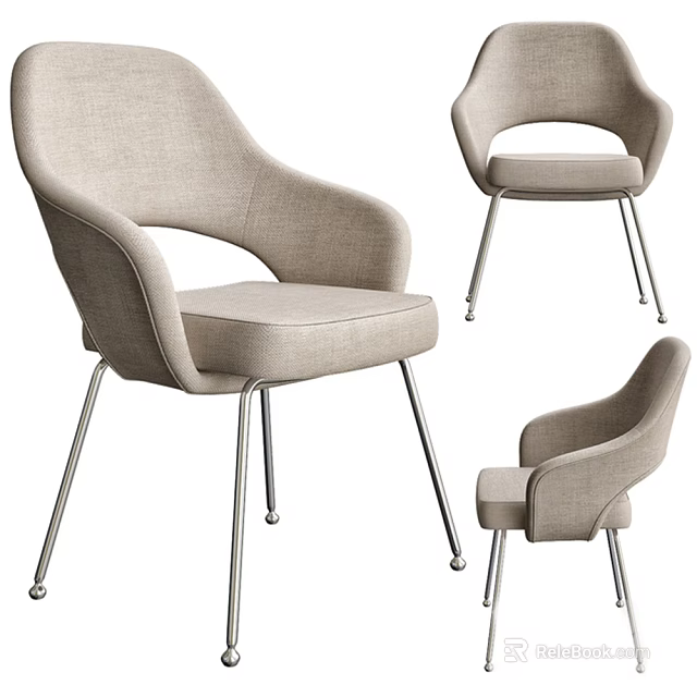 Modern Leisure Chair With Light Upholstered Fabric And Curved Armrests Metal Legs 3d model 