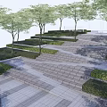 Stone Stairs in Landscape Design with Green Trees and Trimmed Hedges