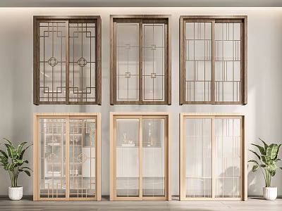 Different Design Sliding Doors With Wooden Frames And Glass Panels For Interior 3d model