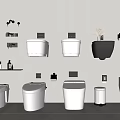 Bathroom Display of Wall Mounted and Floor Standing Toilets with Toiletries Flowers Toilet Paper Holders