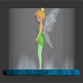 Fairy With Blonde Hair Green Dress And Transparent Wings On Blue Glowing Base