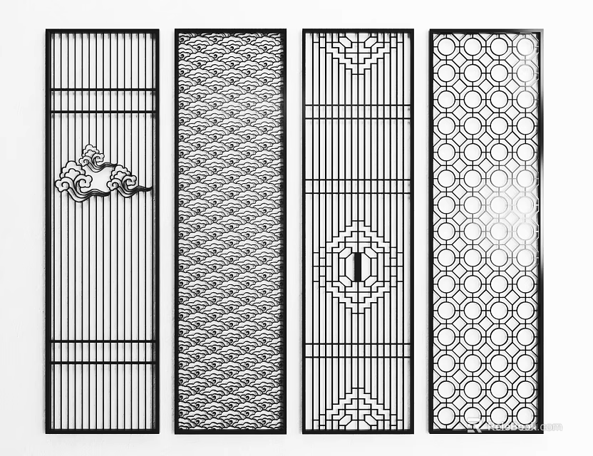 Traditional Chinese Room Dividers Featuring Various Decorative Patterns And Designs 3d model