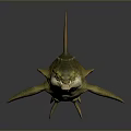 Prehistoric Aquatic Animal With Green Yellow Body Spiked Dorsal Fin Sharp Teeth Streamlined Shape