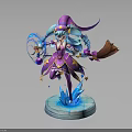 Magical Witch Model With Purple Pink Outfit Blue Braided Hair Broom And Blue Magic Effects
