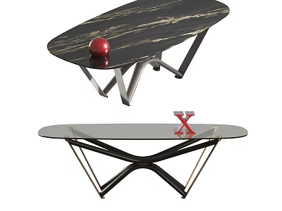 Modern Dining Tables With Black Marble Gold Vein Glass Tops And Metal Cross Bases 3d model