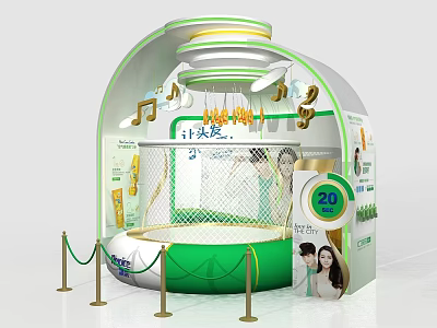 Green And White Art Installation With Dome Trampoline Musical Notes People Images 20 Green Barriers 3d model