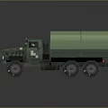 Military Tank Transport Truck Featuring Green Canvas Cover And Multi Wheels