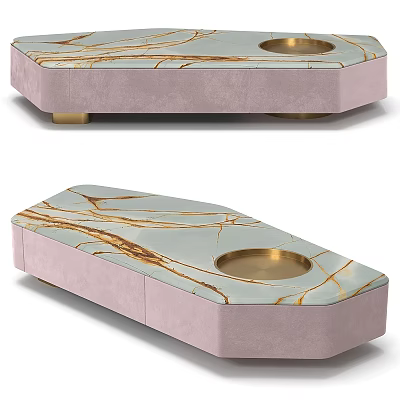 Modern Coffee Table With Light Blue Marble Top Gold Accents And Pink Velvet Base 3d model
