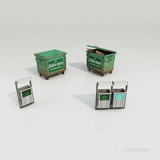 Green And Gray Recycle Bins For Household Waste Sorting And Recycling 3d model 