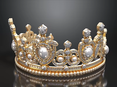 Luxurious Ornate Golden Crown Design With Pearl And Diamond Decorative Details 3d model