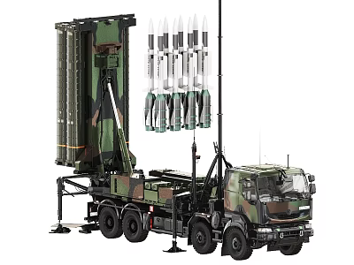 Military Mobile Missile Launcher System On Camouflage Truck With Multiple Missiles 3d model