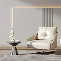 Modern Minimalist Beige Single Sofa With Side Table And Decorative Ornament