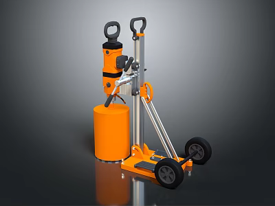 Orange Cylinder Hydraulic Jack With Wheel Cart And Metal Handle 3d model