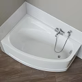 Modern Bathroom White Bathtub With Glass Shower Screen Tile Wall And Shower Curtain