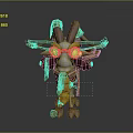 Cartoon Fantasy Goat Game Character With Big Goggles Colorful Horns And Red Yellow Decorations