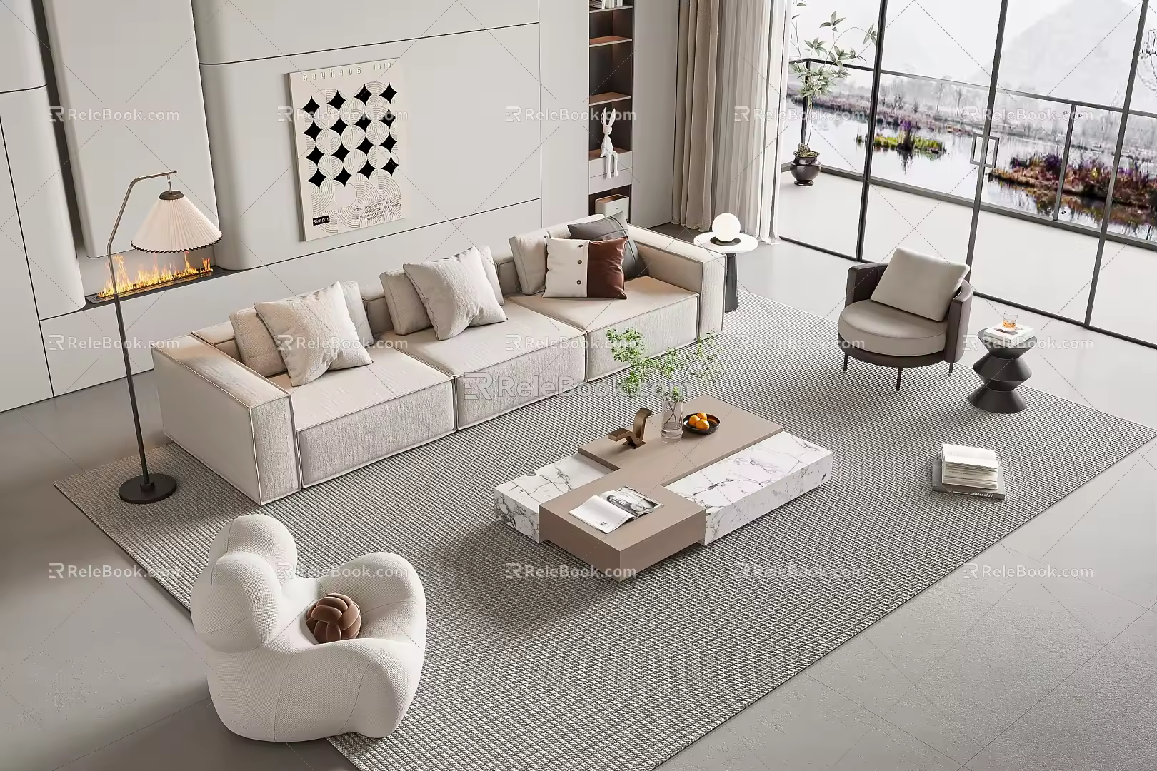 Modern sofa coffee table combination 3d model