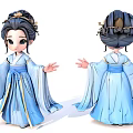 Ancient Style Doll With Blue Robe Flowing Sleeves And Ornate Hair Accessories