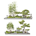 Japanese Karesansui Dry Landscape With Pine Trees Bamboo And Stone Lanterns