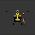 Yellow and Red Helicopter with Black Rotor Blades and Orange Floats on Gray Background