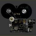 Vintage Film Projector With Large Black Reels And Metal Components On Dark Background