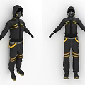 Stylish Black And Yellow Hooded Protective Suit With Stripes Face Mask Gloves And Boots