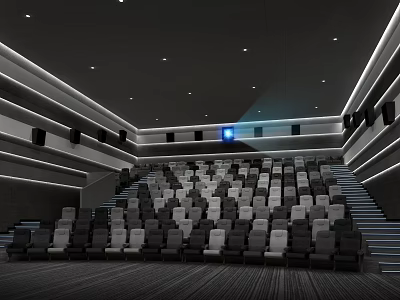 Modern Cinema Interior With Tiered Seats Ambient Lighting And Projector Screen 3d model