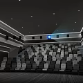 Modern Cinema Interior With Tiered Seats Ambient Lighting And Projector Screen