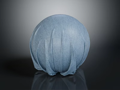 Elegant blue fabric covered sphere with pleated texture on black reflective surface 3d model