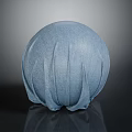 Elegant blue fabric covered sphere with pleated texture on black reflective surface 3d model