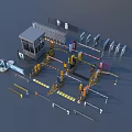 Security Access Control System With Guard Booth Barriers Entry Gates And Control Devices 3d model