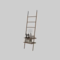 Wooden Bath Rack with Rolled Towels Stacked Towels Wash Products and White Flowers