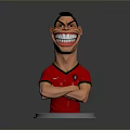 Cartoon Football Player Figurine in Red Jersey with Portugal Logo Arms Crossed on White Base