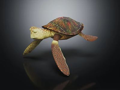 Colorful Sea Turtle With Patterned Shell And Flippers On Dark Background 3d model
