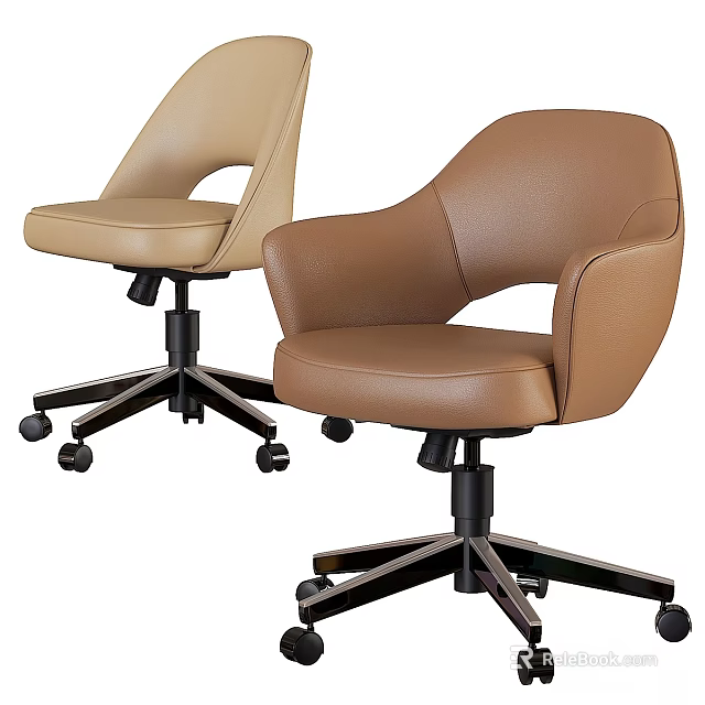Modern Table And Chair Set With Leather Seats Rolling Wheels And Beige Brown Design 3d model 