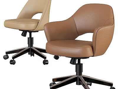 Modern Table And Chair Set With Leather Seats Rolling Wheels And Beige Brown Design 3d model