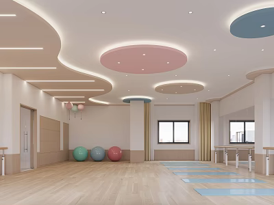Bright Fitness Room With Yoga Mats And Exercise Balls 3d model