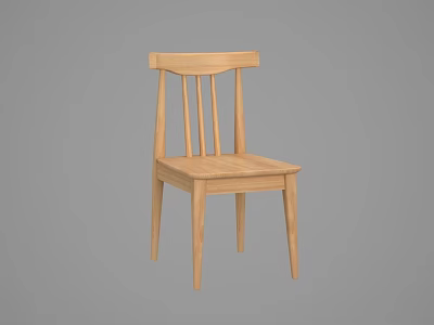 Wooden Dining Chair With Light Wood Finish Simple Backrest Design And Classic Structure 3d model