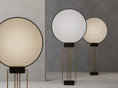 Modern Floor Lamps with Round Grid Design Shades and Metal Black Bases Minimalist Style 3d model