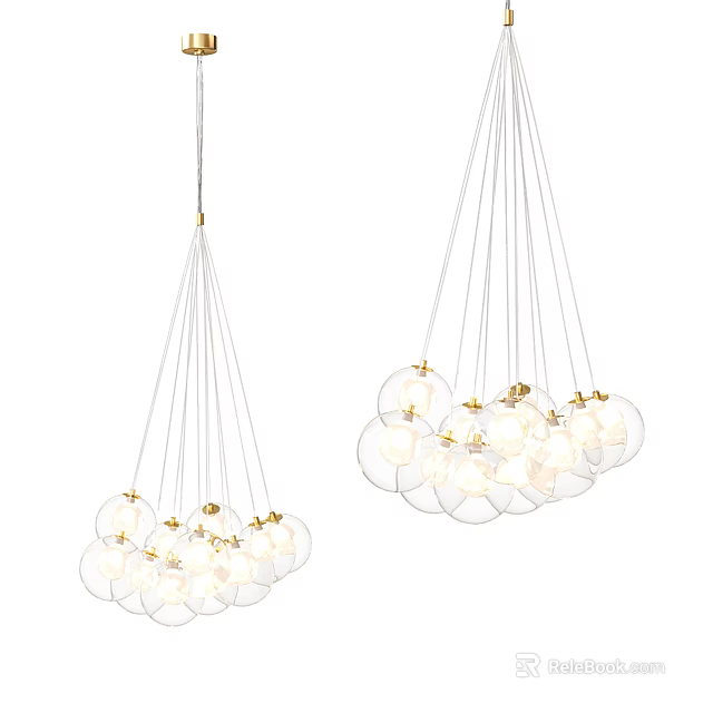 Modern Chandeliers Featuring Transparent Glass Balls Gold Accents And Thin Hanging Wires 3d model 
