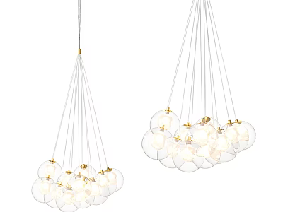 Modern Chandeliers Featuring Transparent Glass Balls Gold Accents And Thin Hanging Wires 3d model