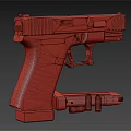 Tactical Black Handgun With Textured Grip Magazine And Bullets Display Setup