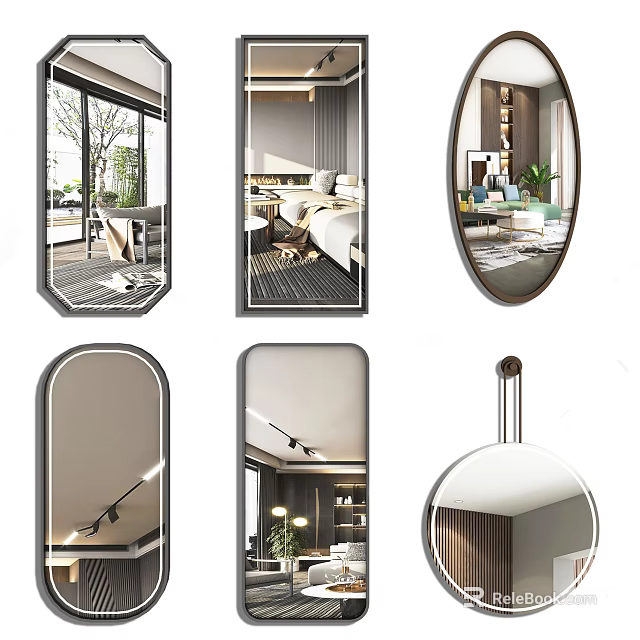 Modern Mirrors in Various Shapes with Sleek Frames for Contemporary Interior Design 3d model 