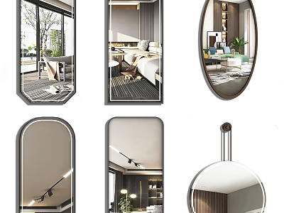 Modern Mirrors in Various Shapes with Sleek Frames for Contemporary Interior Design 3d model