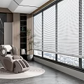 Modern Massage Chair in Comfortable Interior with Large Windows and White Blinds