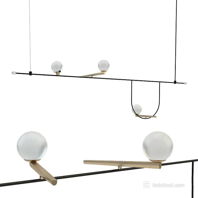 Modern Pendant Light With Linear Metal Frame And Multiple Spherical Globe Shades 3d model 