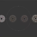 Industrial Hardware Tools Set of Four Metal Gears on Dark Reflective Background