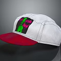 White Casual Cap With Red Brim Colorful Front Graphic And Stitched Details For Everyday Use