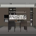 Modern Restaurant Interior With Dining Table Chairs Decorative Paintings Pendant Lights And Gray Cabinets