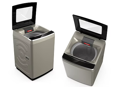 Two Modern Top Load Washing Machines With Transparent Lids And Gray Design 3d model