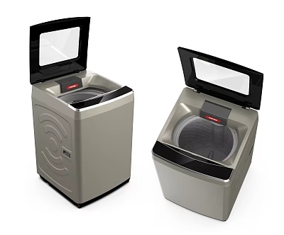 Two Modern Top Load Washing Machines With Transparent Lids And Gray Design 3d model